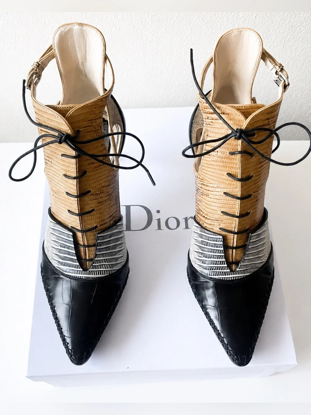 DIOR lace‎ up bootie heels size 6.5  New in Box AUTHENTIC